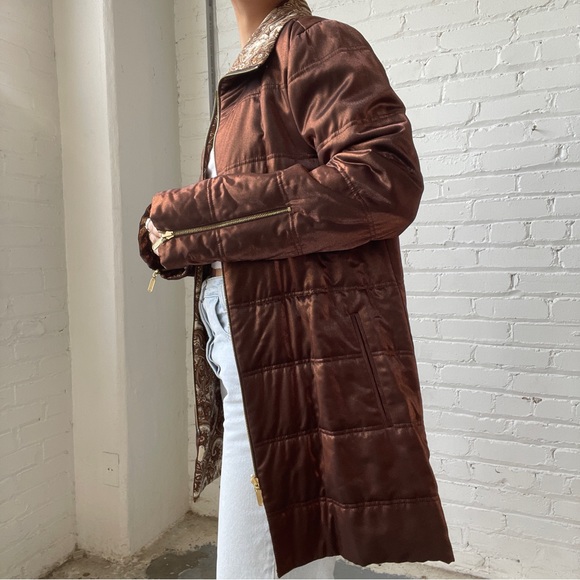 Vintage 90's St. John Bronze Pewter and Animal Print Reversible Puffer Jacket - Picture 4 of 7